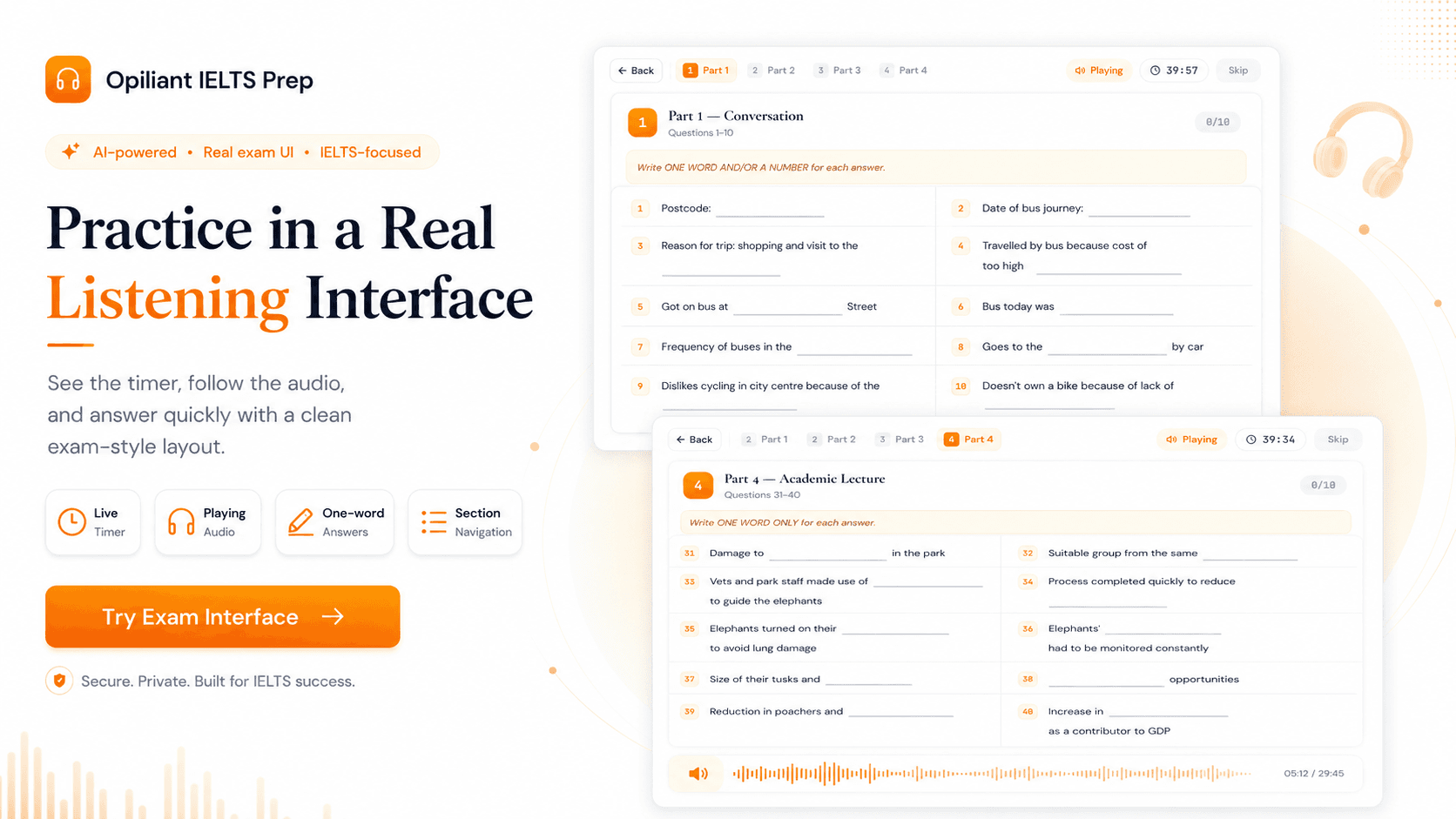 Listening test interface